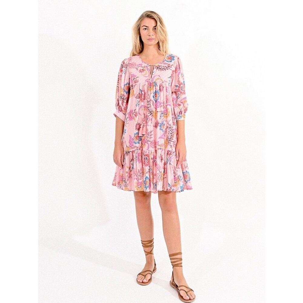 Molly Bracken Pink Floral Tiered Mini Dress